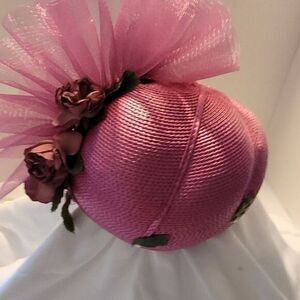 Citation Straw Hat Pink Color Collection Pink With Flowers Vintage Elegant hat
